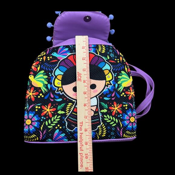 Handmade Mexican "Maria" Lele Doll Backpack Shoulderbag Handbag |  Purple - Picture 6 of 6